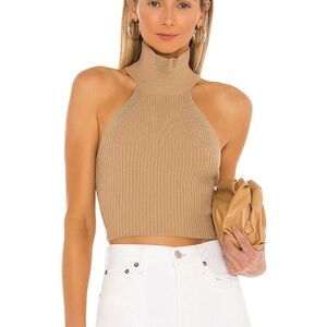 Tan Ribbed Halter Neck Top